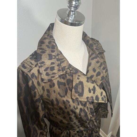 Jane Post Womens Long Leopard Print Belted Trench Coat Jacket Brown Size Small - Picture 4 of 16